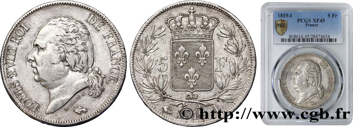 5 francs Louis XVIII, tête nue 1819 Limoges F.309/44 BB45 PCGS