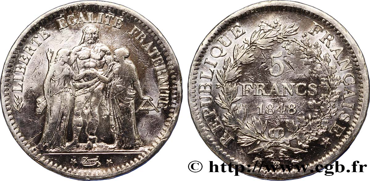 5 francs Hercule, IIe République 1848 Strasbourg F.326/2 TB 