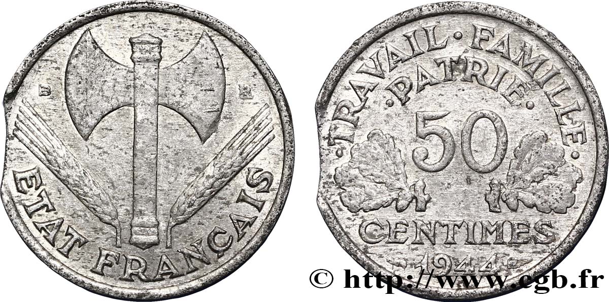 50 centimes Francisque, légère, fautée 1944  F.196/4 TB35 