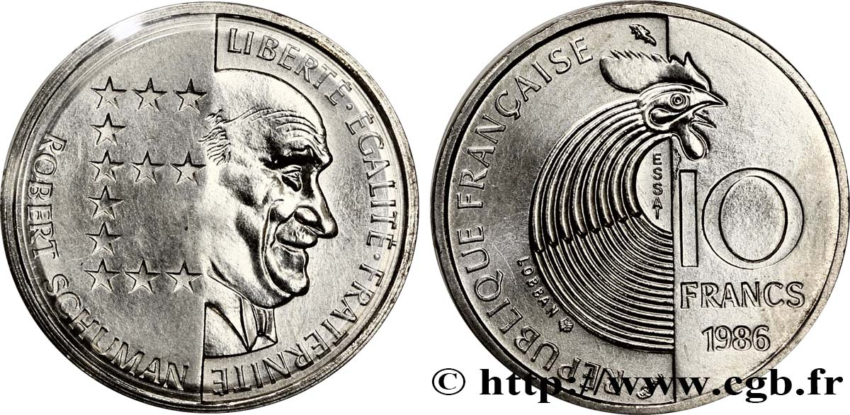 Essai de 10 francs Robert Schuman 1986 Pessac F.374/1 FDC70 