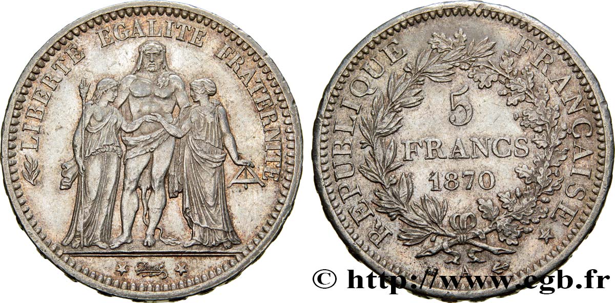 5 francs Hercule 1870 Paris F.334/1 TTB48 
