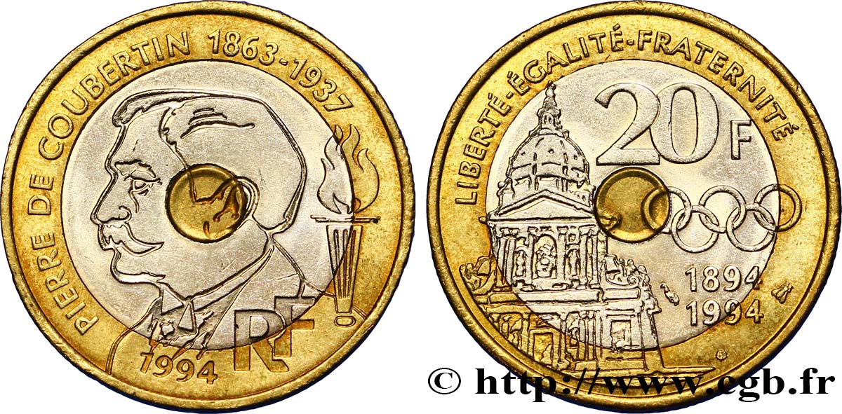 20 francs Pierre de Coubertin 1994 Pessac F.405/2 EBC55 