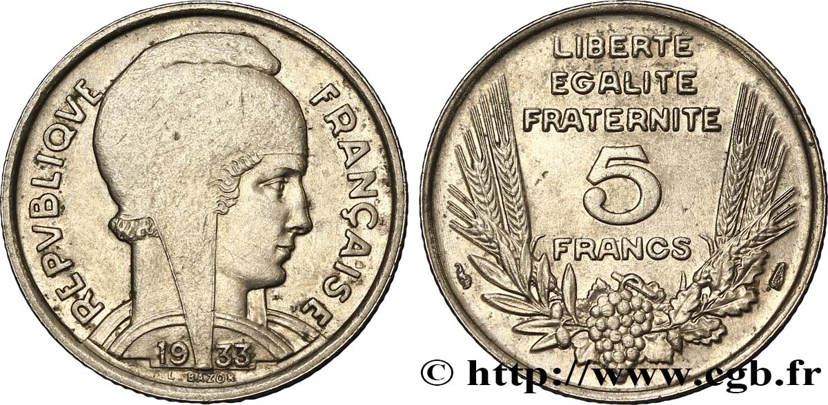 5 francs Bazor 1933  F.335/2 SUP55 