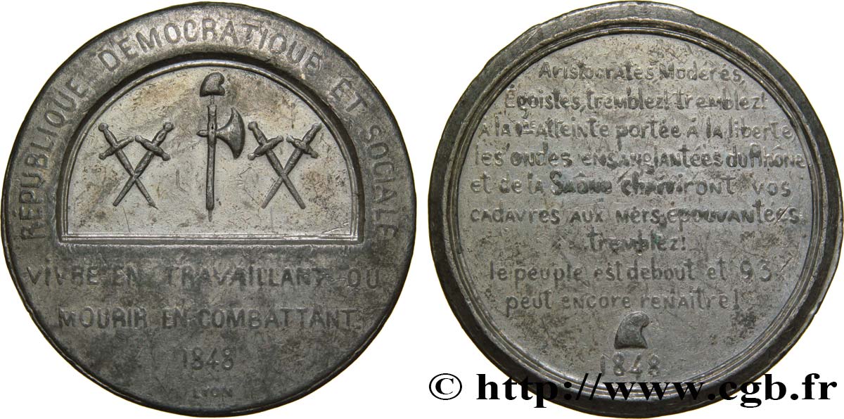 Médaille SN 48, Révolte des canuts lyonnais et retour de l’esprit de 1793 1848  COLLIGNON 16  BC30 