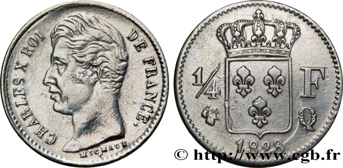 1/4 franc Charles X 1828 Perpignan F.164/26 TTB+ 