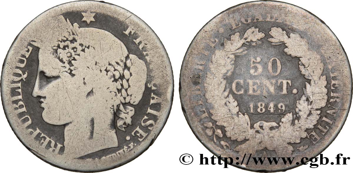 50 centimes Cérès, IIe République 1849 Paris F.184/1 B10 