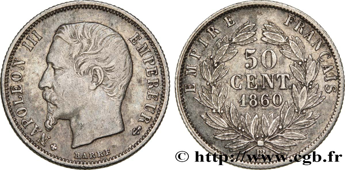 50 centimes Napoléon III, tête nue 1860 Strasbourg F.187/15 BB48 