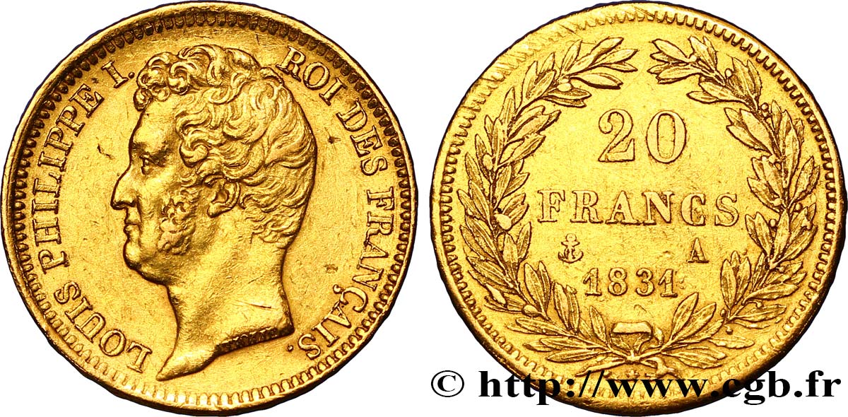 20 francs or Louis-Philippe, Tiolier, tranche inscrite en relief 1831 Paris F.525/2 BB45 
