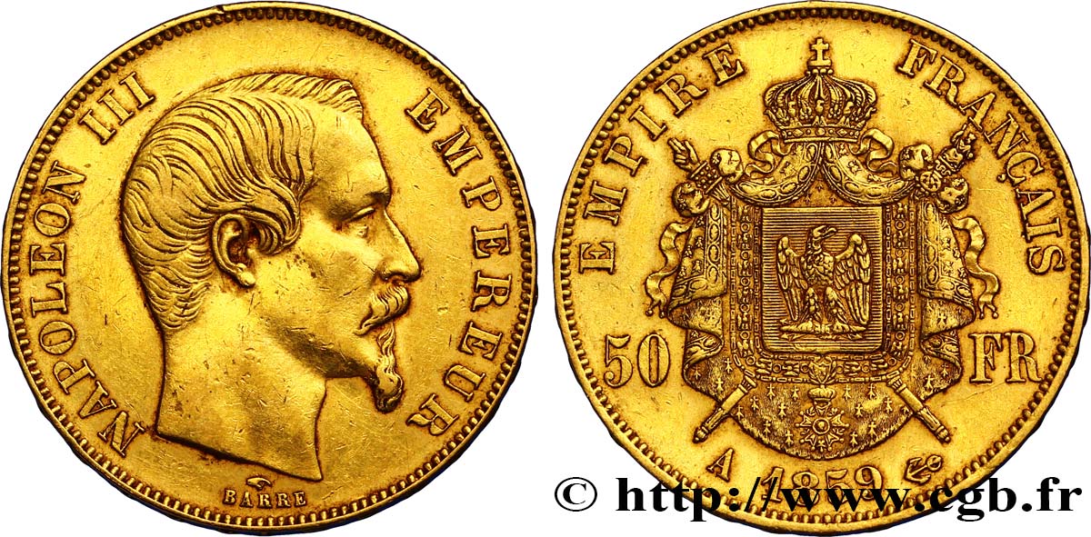 50 francs or Napoléon III, tête nue 1859 Paris F.547/7 TTB45