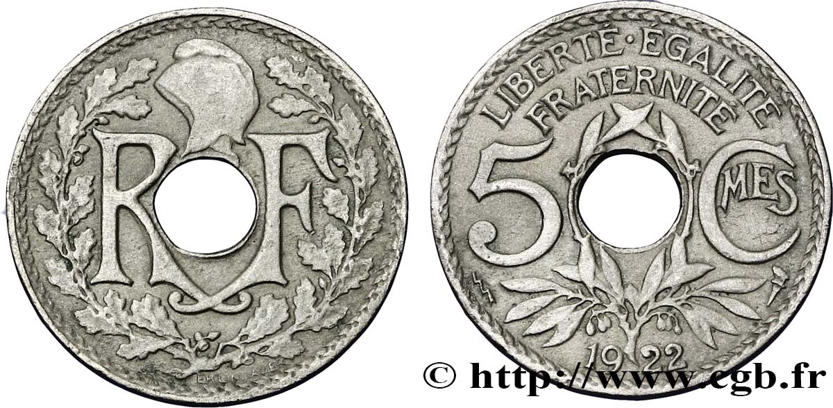 5 centimes Lindauer, petit module 1922 Poissy F.122/5 XF45 