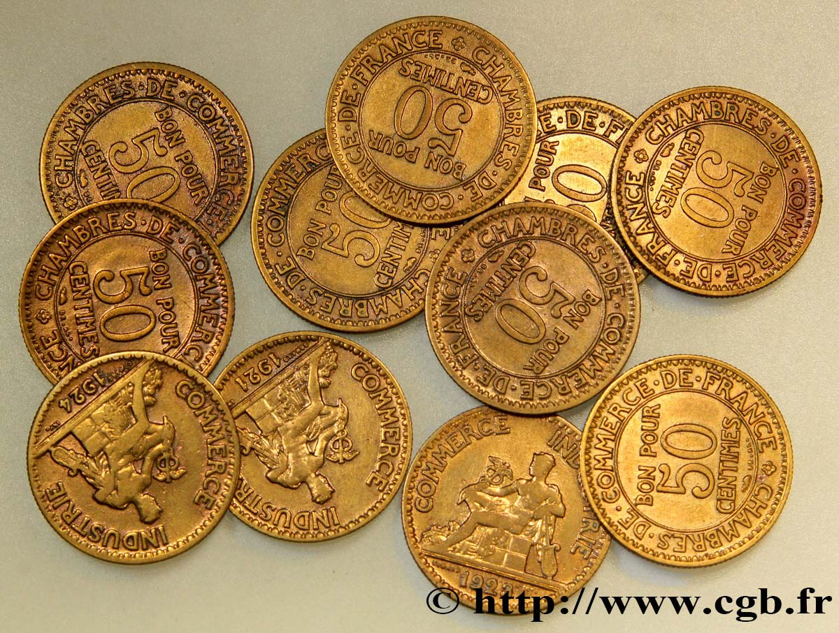 Lot de 11 pièces de 50 centimes Chambres de Commerce - - F.191/- MB/BB 