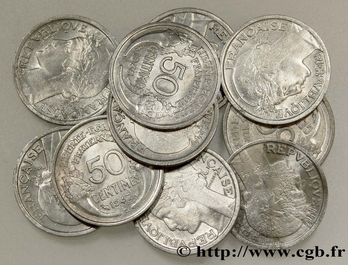 Lot de 10 pièces de 50 centimes Morlon en aluminium - - F.193/- VF/AU 
