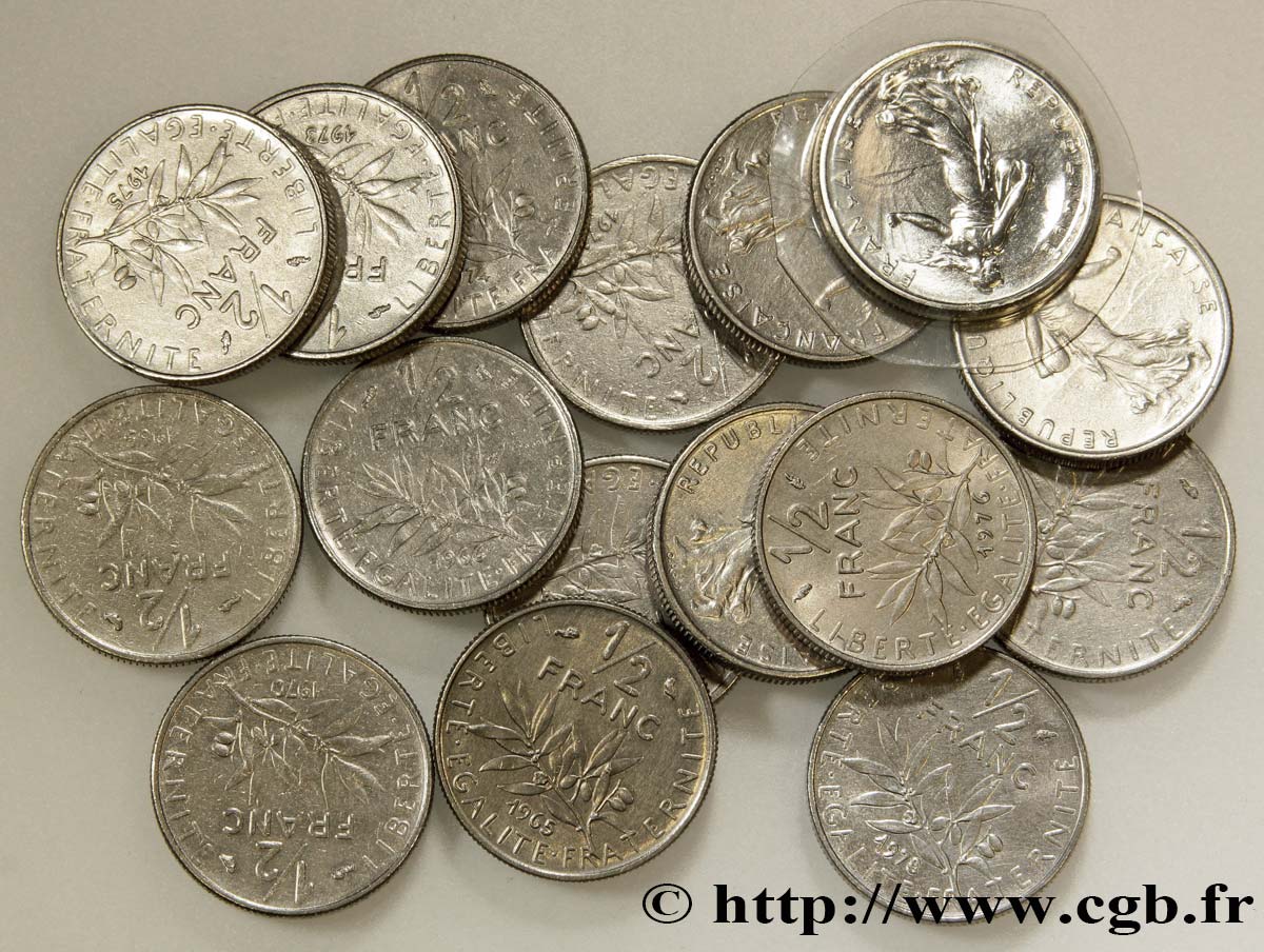 Lot de 16 pièces de 1/2 franc Semeuse - - F.198/- MBC/FDC 