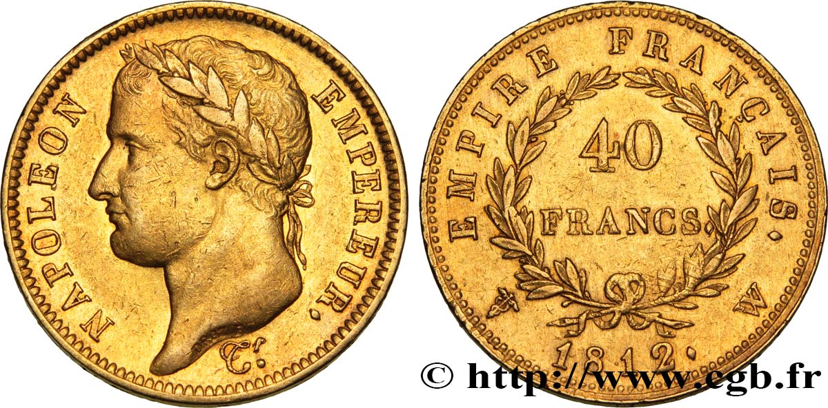 40 francs or Napoléon tête laurée, Empire français 1812 Lille F.541/10 BB48 