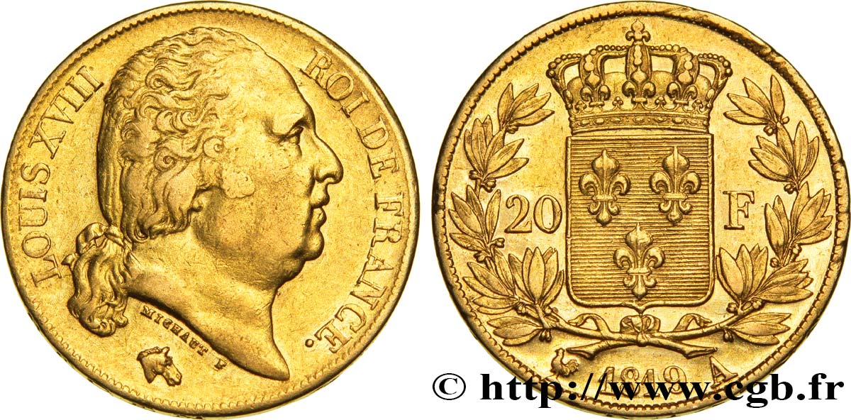 20 francs or Louis XVIII, tête nue 1819 Paris F.519/15 XF48 