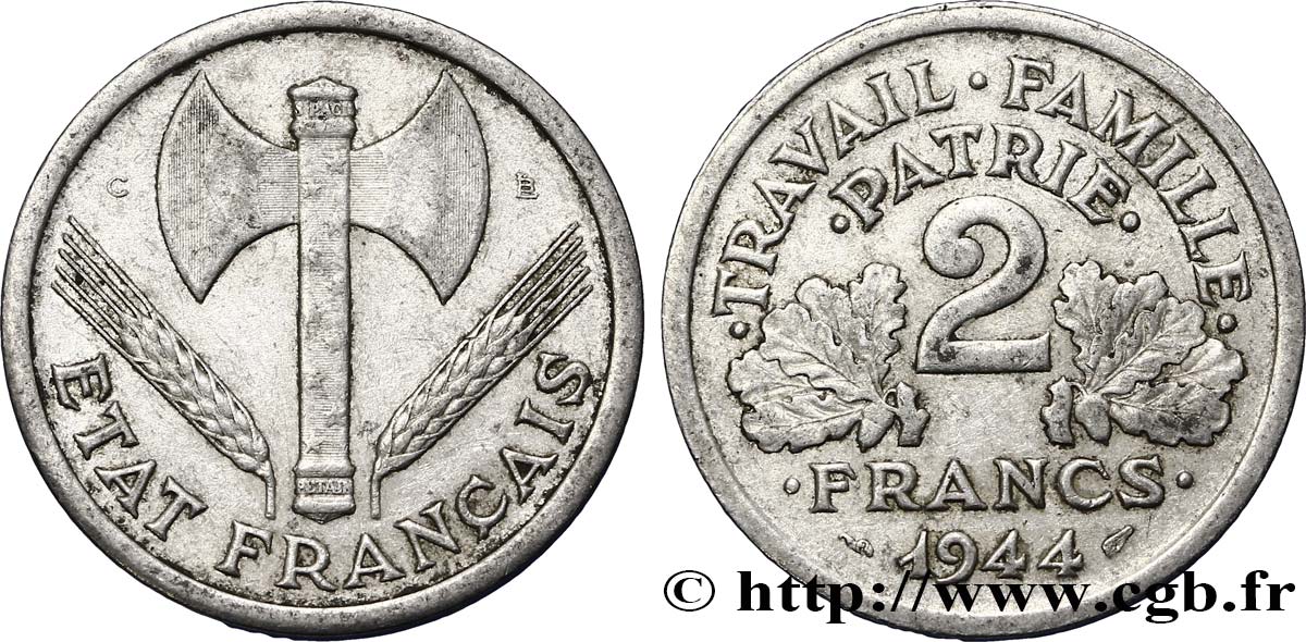 2 francs Francisque 1944 Castelsarrasin F.270/6 TTB48 