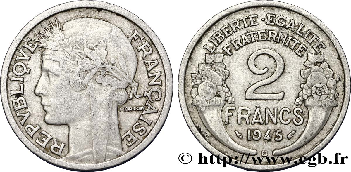 2 francs Morlon, aluminium 1945 Beaumont-Le-Roger F.269/6 XF45 
