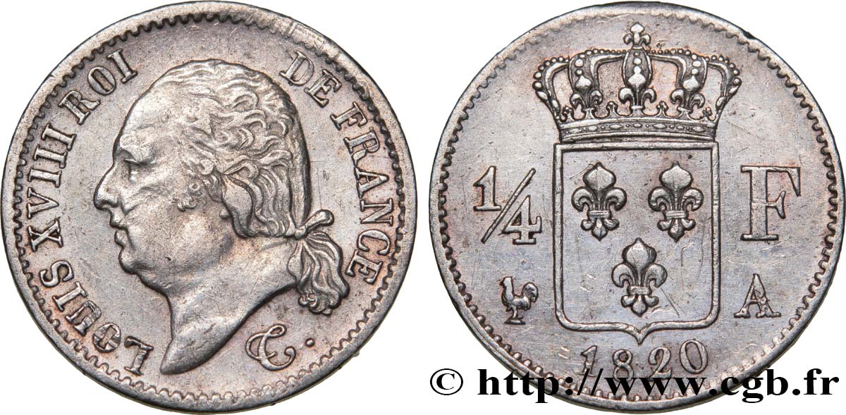 1/4 franc Louis XVIII 1820 Paris F.163/18 TTB48 
