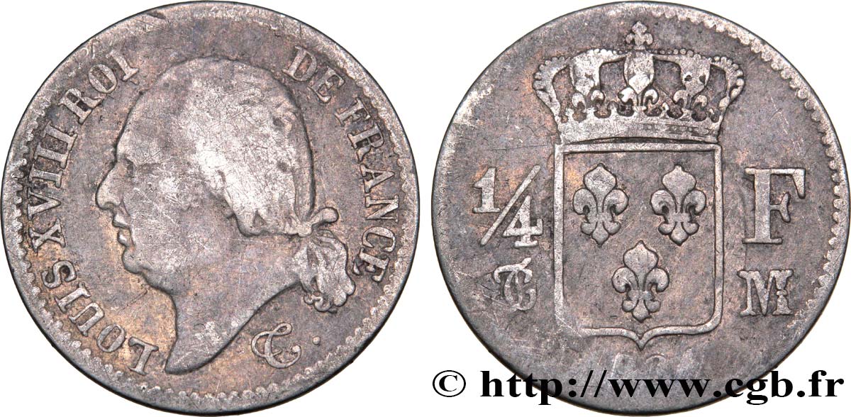 1/4 franc Louis XVIII 1824 Toulouse F.163/34 G6 