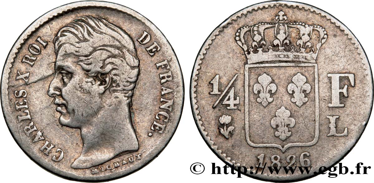 1/4 franc Charles X 1826 Bayonne F.164/5 TB15 