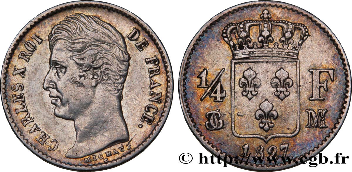 1/4 franc Charles X 1827 Toulouse F.164/16 MBC45 
