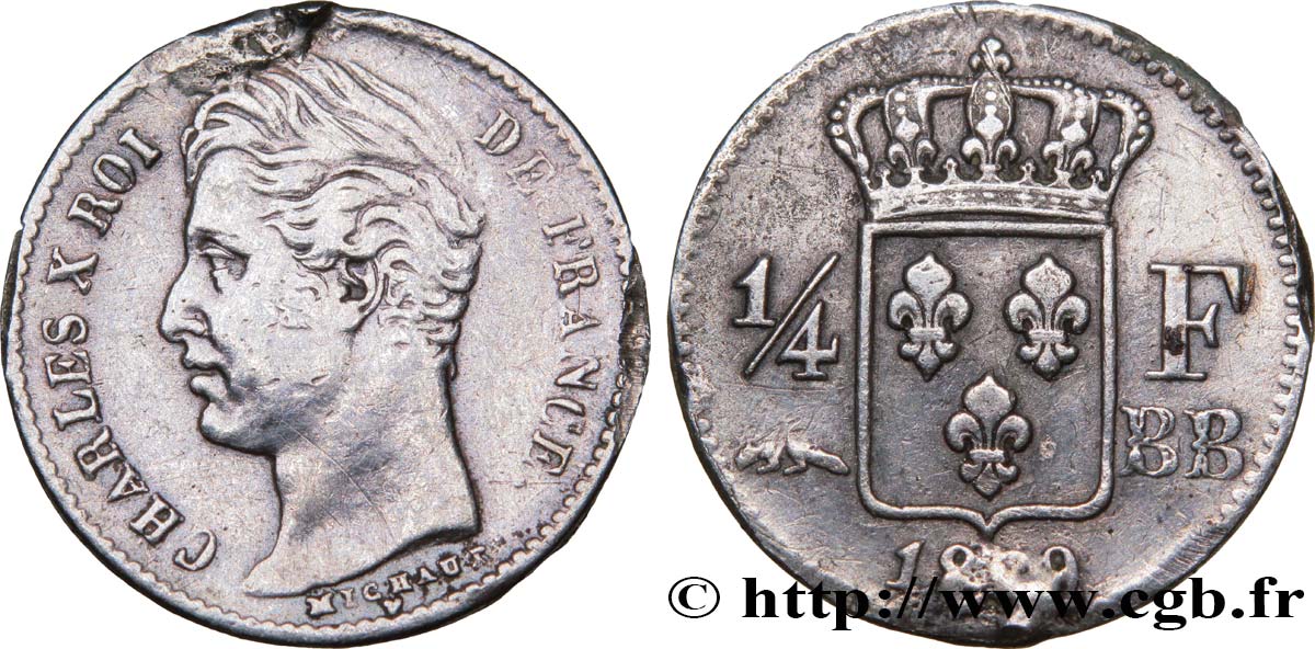 1/4 franc Charles X 1829 Strasbourg F.164/31 TB+ 