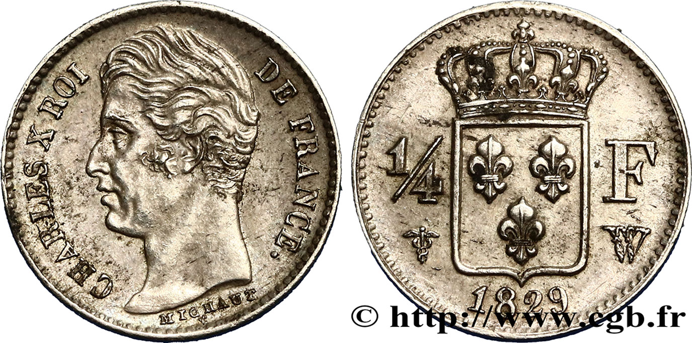 1/4 franc Charles X 1829 Lille F.164/38 AU58 