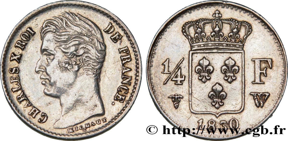 1/4 franc Charles X 1830 Lille F.164/42 MBC+ 