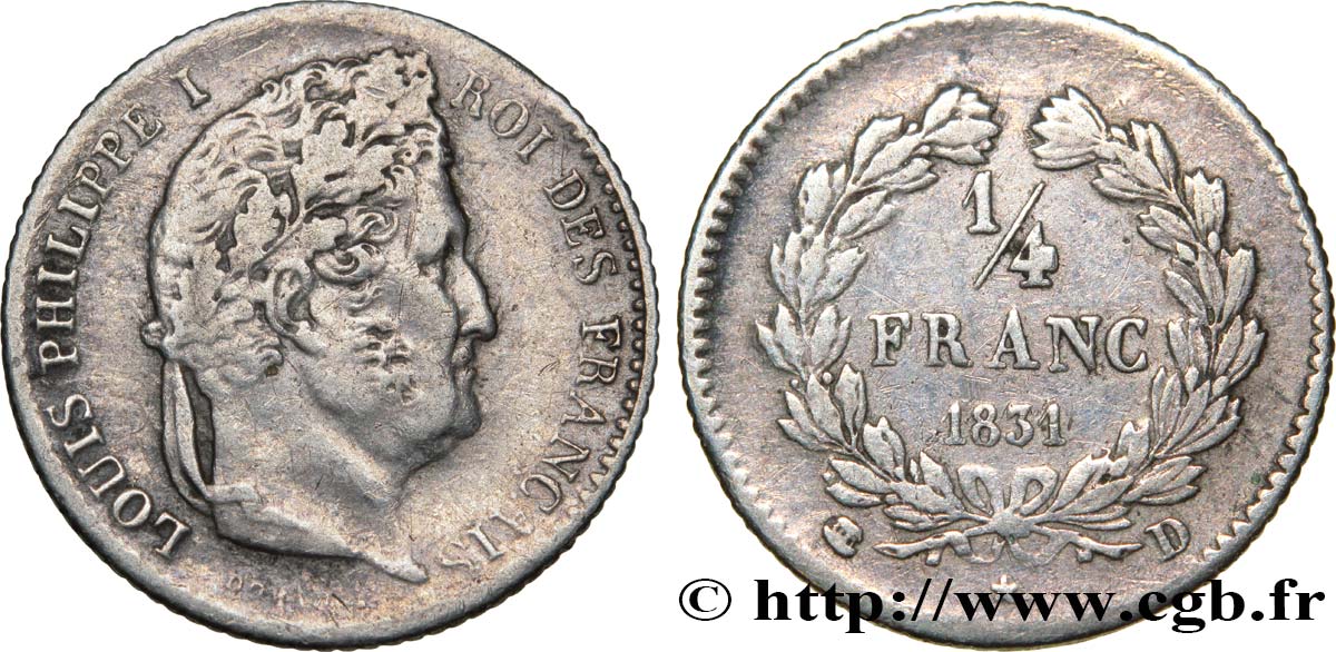 1/4 franc Louis-Philippe 1831 Lyon F.166/4 VF35 