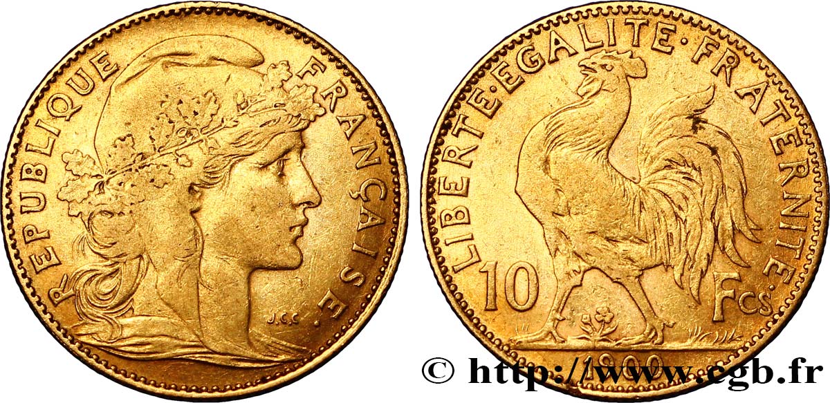 10 francs or Coq 1900 Paris F.509/3 MBC50 