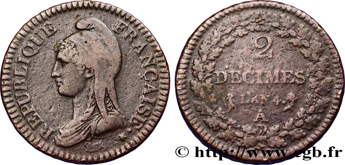 2 décimes Dupré 1796 Paris F.145/1 TB35