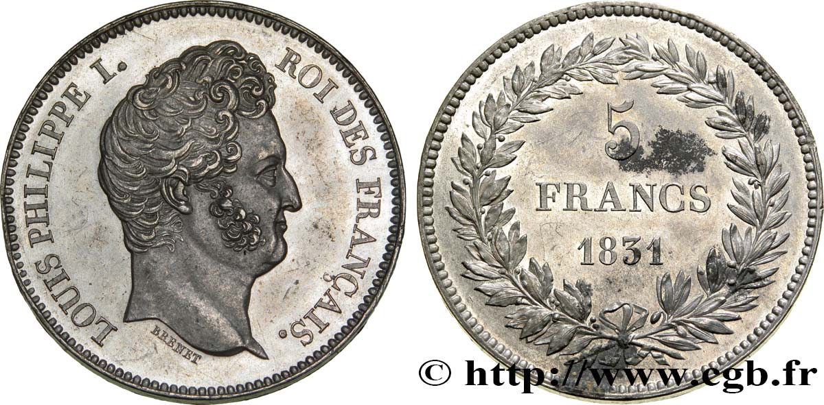 Essai de 5 francs en étain par Brenet 1831 Paris VG.2763  SPL62 