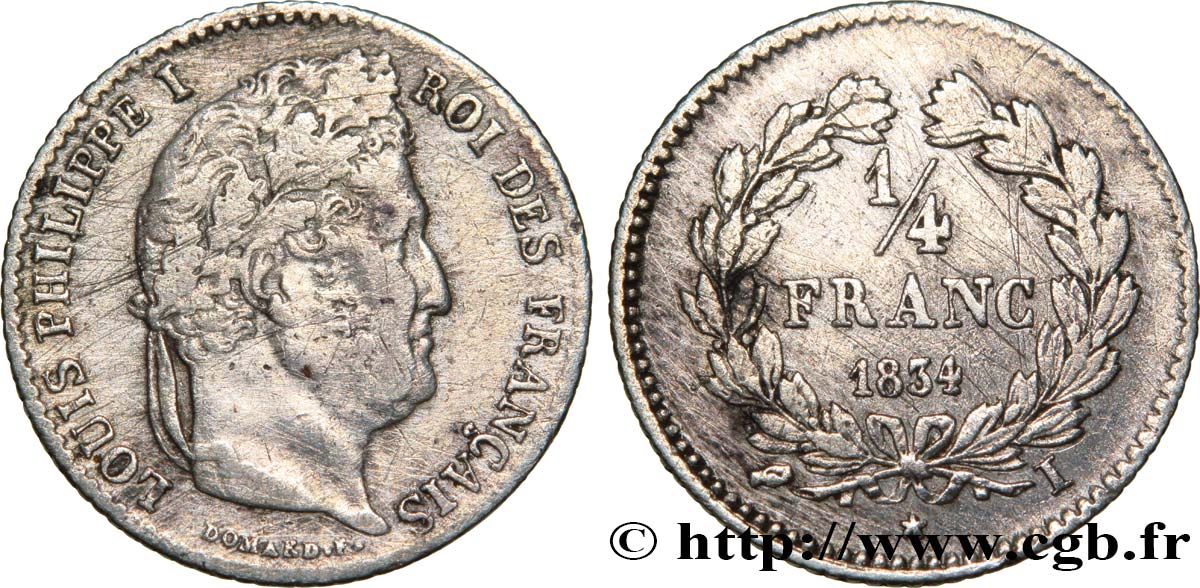 1/4 franc Louis-Philippe 1834 Limoges F.166/42 VF25 