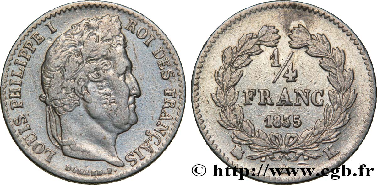 1/4 franc Louis-Philippe 1835 Bordeaux F.166/55 AU50 