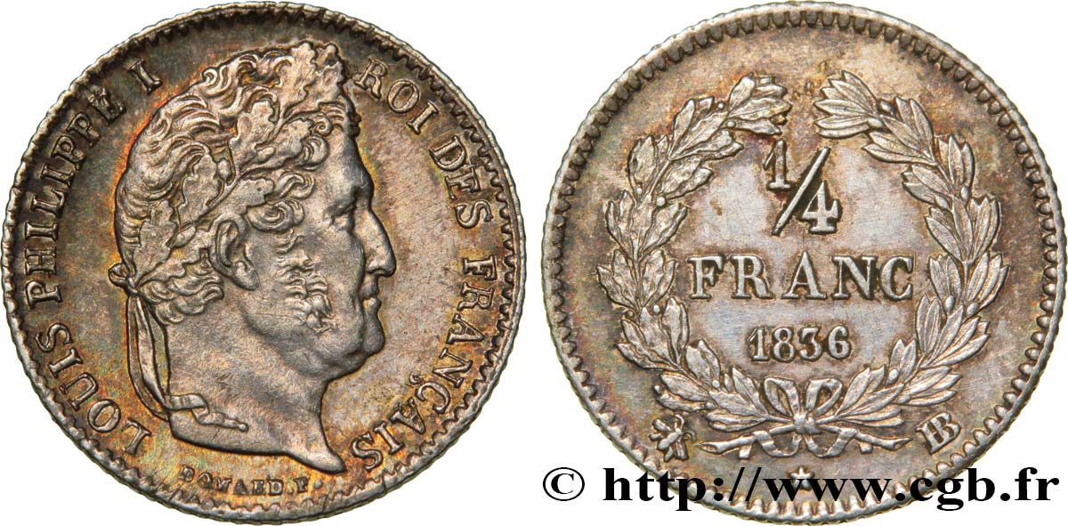 1/4 franc Louis-Philippe 1836 Strasbourg F.166/61 SPL60 