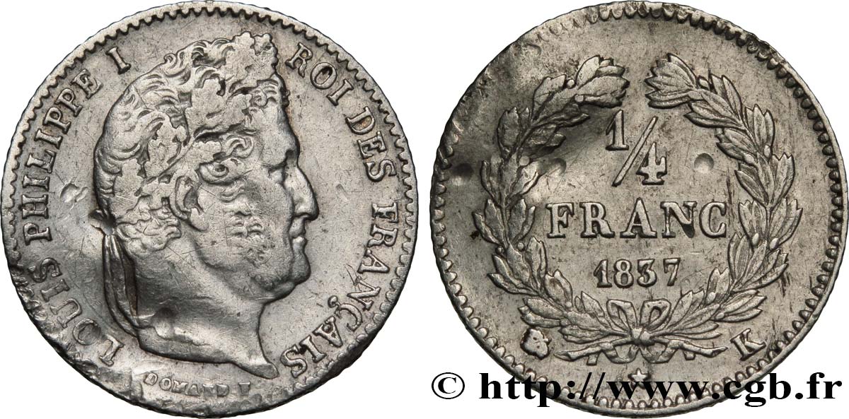 1/4 franc Louis-Philippe 1837 Bordeaux F.166/67 TB 