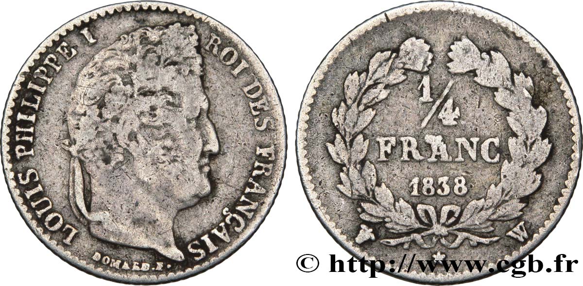 1/4 franc Louis-Philippe 1838 Lille F.166/73 S20 