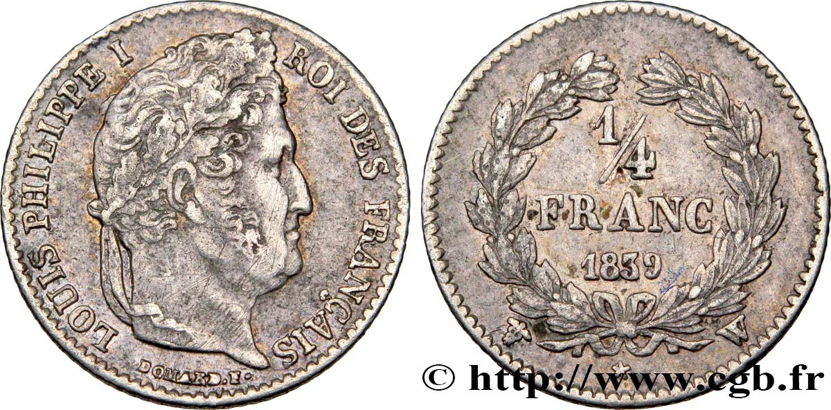 1/4 franc Louis-Philippe 1839 Lille F.166/79 SS45 