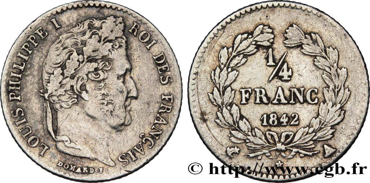 1/4 franc Louis-Philippe 1842 Paris F.166/89 SS45 