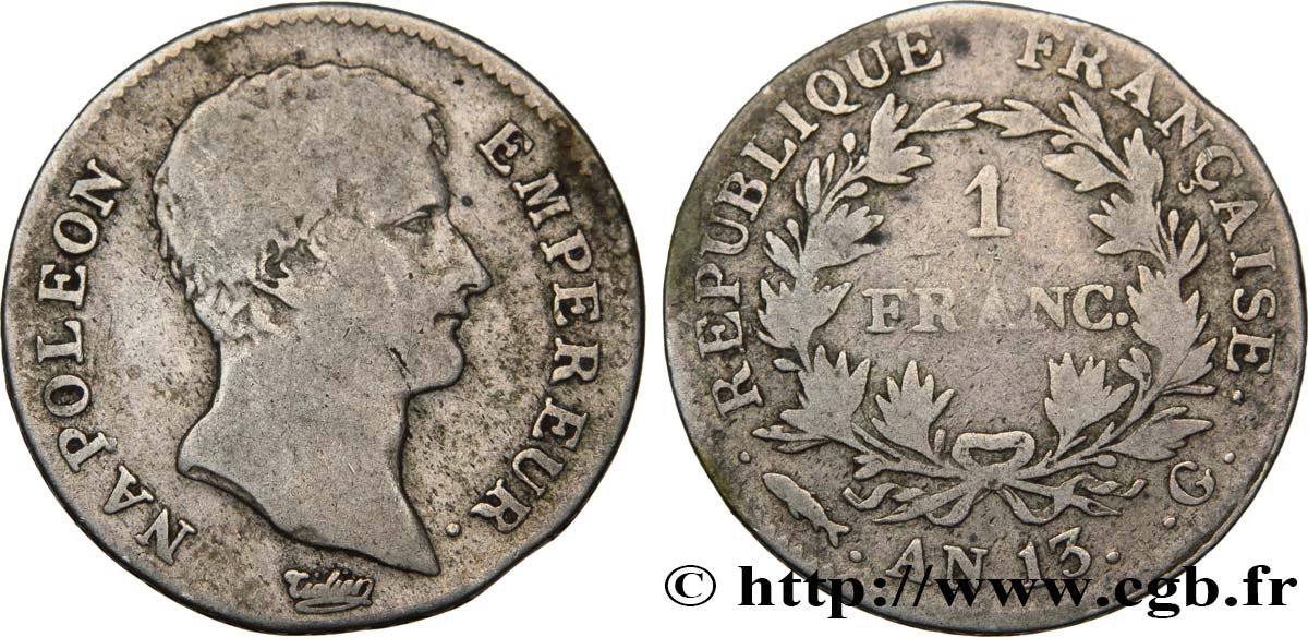 1 franc Napoléon Empereur, Calendrier révolutionnaire 1805 Genève F.201/18 MB15 