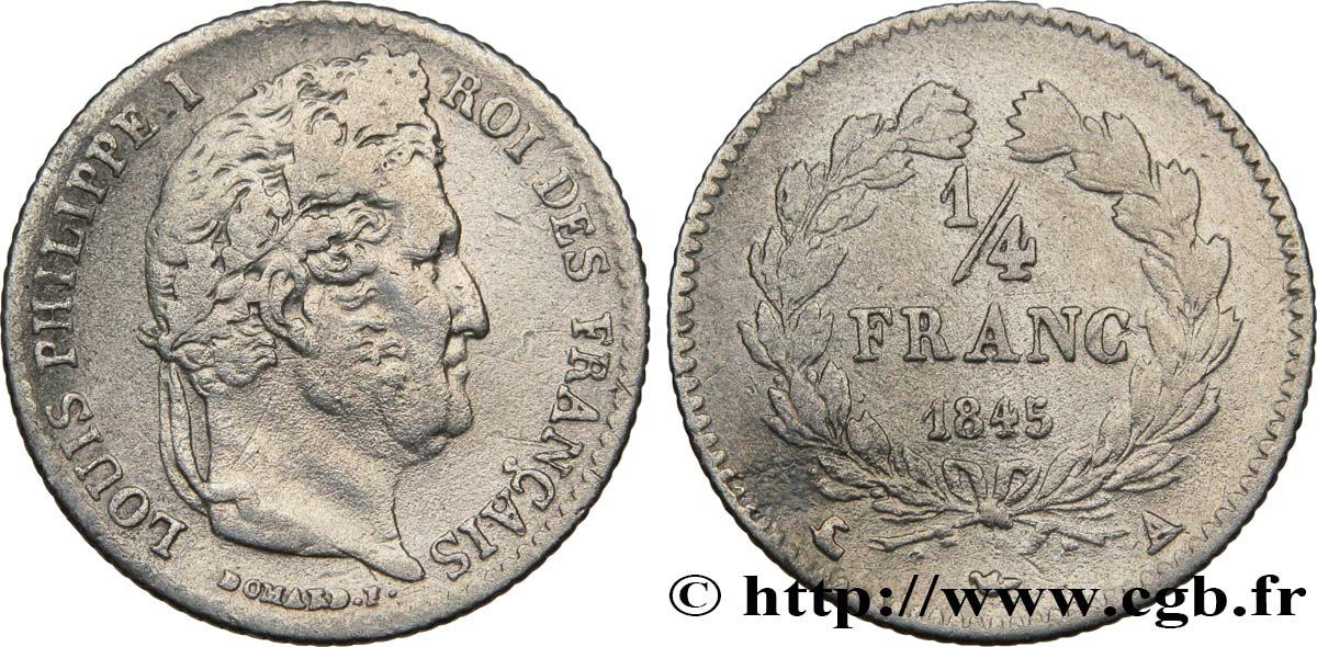 1/4 franc Louis-Philippe 1845 Paris F.166/102 VF25 