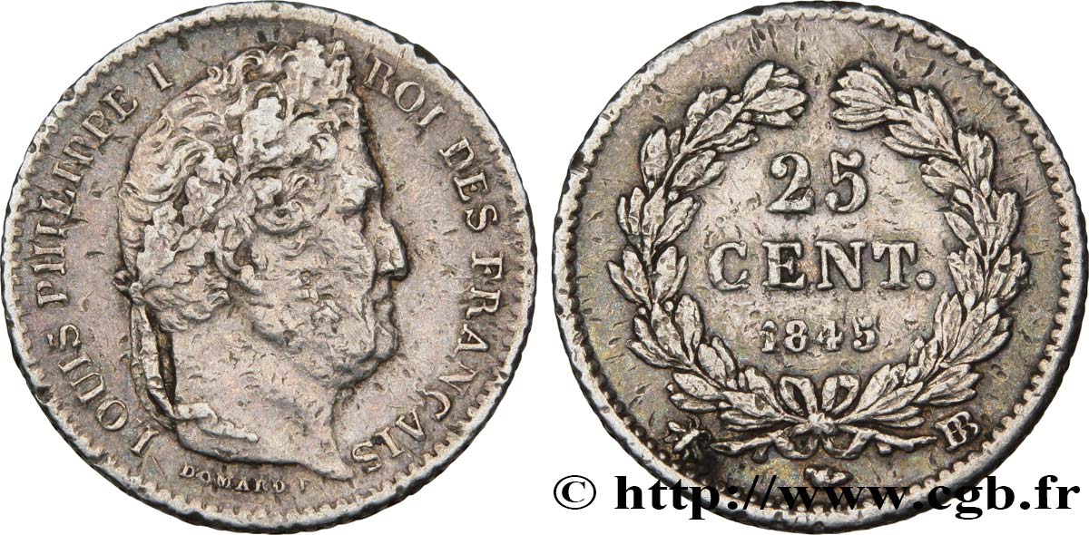 25 centimes Louis-Philippe 1845 Strasbourg F.167/2 TTB45 