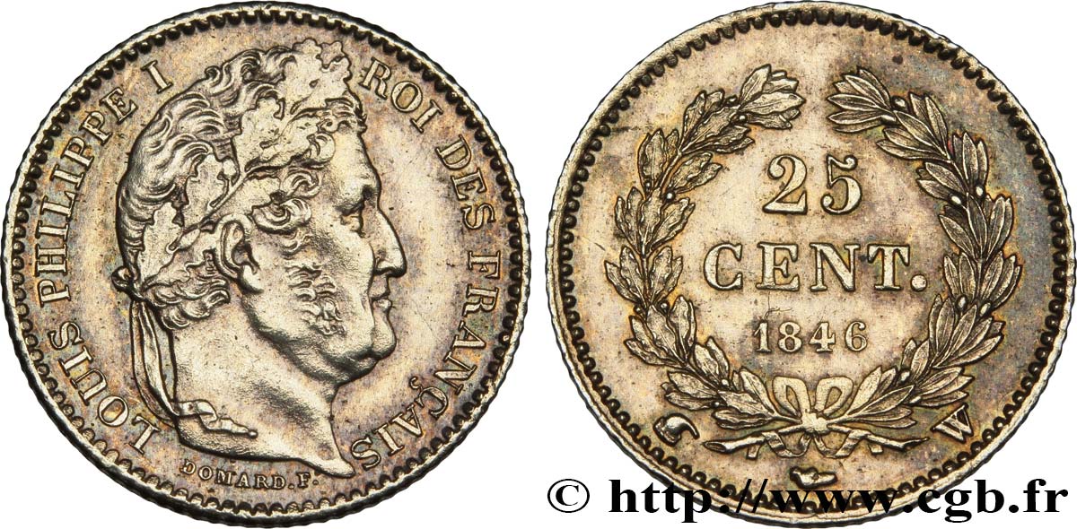 25 centimes Louis-Philippe 1846 Lille F.167/8 AU52 