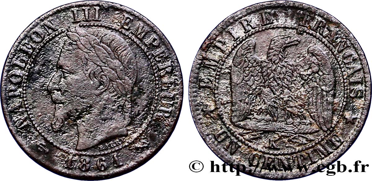 Un centime Napoléon III, tête laurée 1861 Bordeaux F.103/3 TB