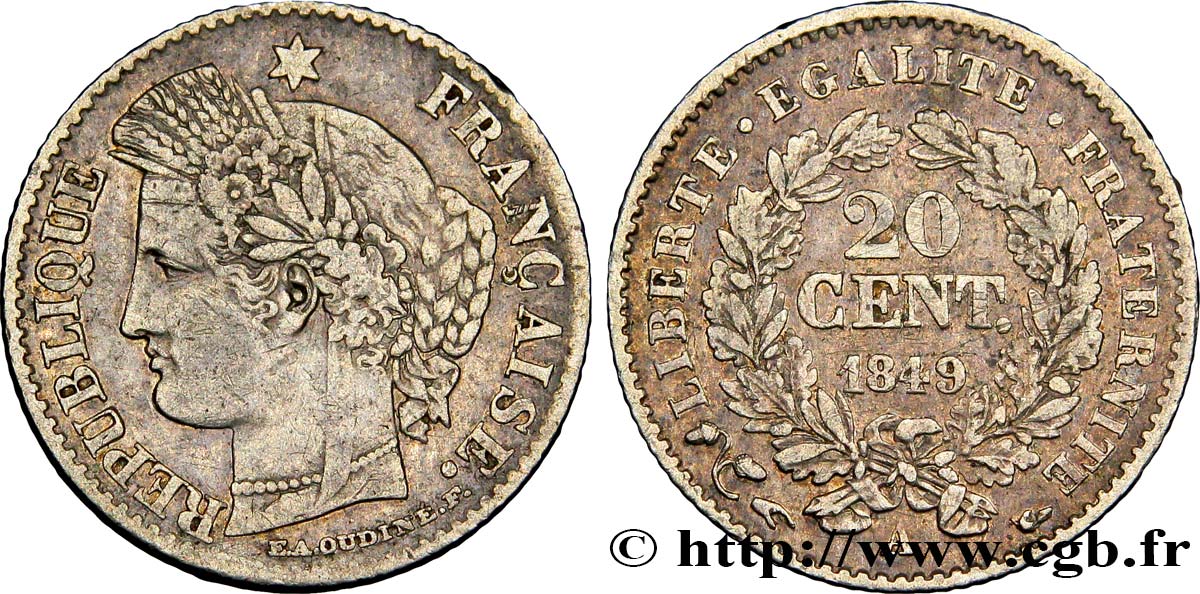 20 centimes Cérès, IIe République 1849 Paris F.146/1 XF45 