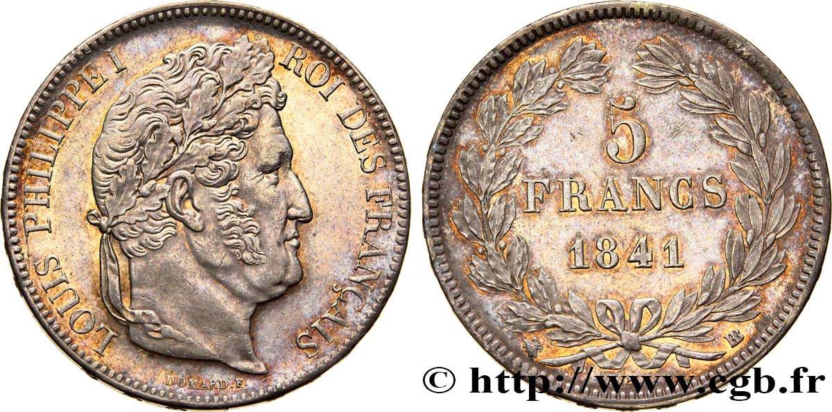 5 francs IIe type Domard 1841 Strasbourg F.324/92 AU59 