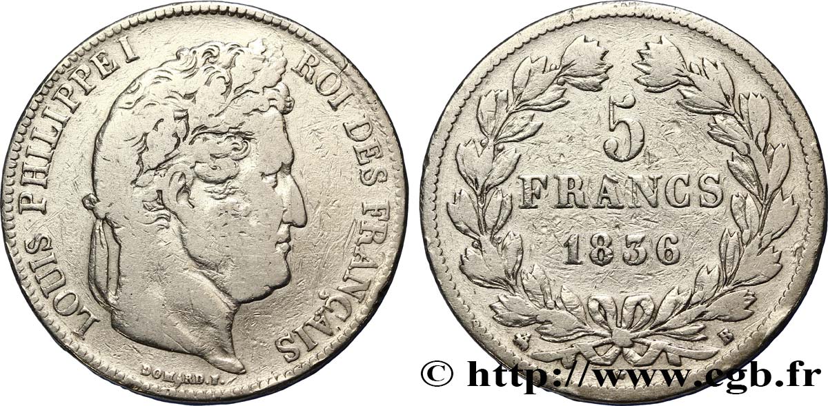 5 francs IIe type Domard 1836 Rouen F.324/54 TB15 