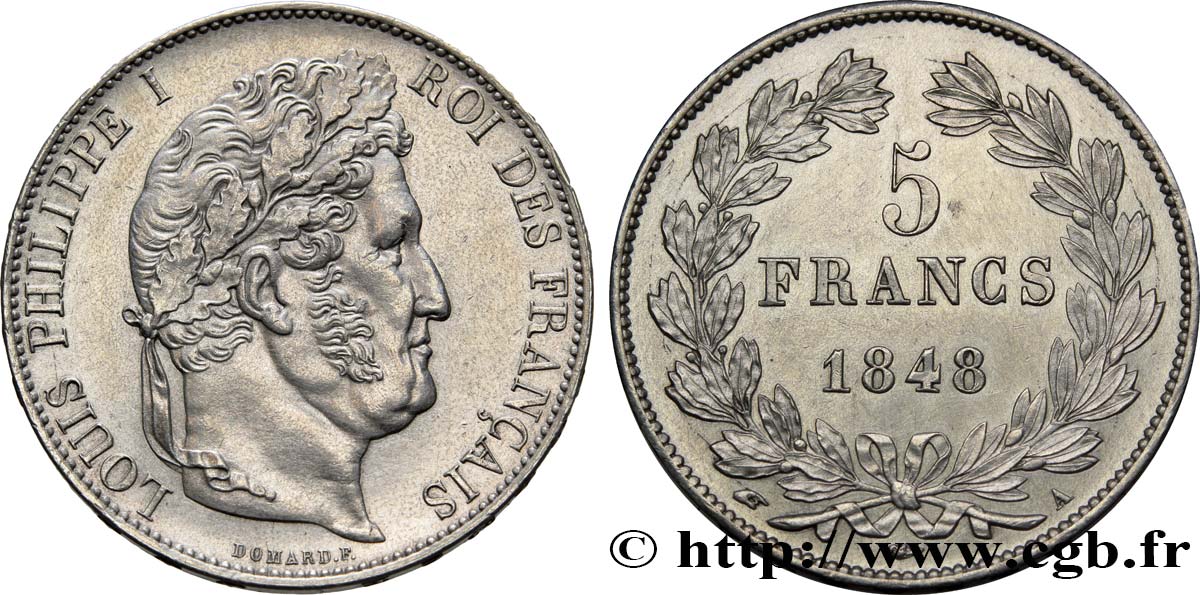5 francs IIIe type Domard 1848 Paris F.325/17 SUP 