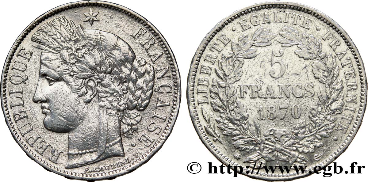5 francs Cérès, avec légende 1870 Paris F.333/1 VF 