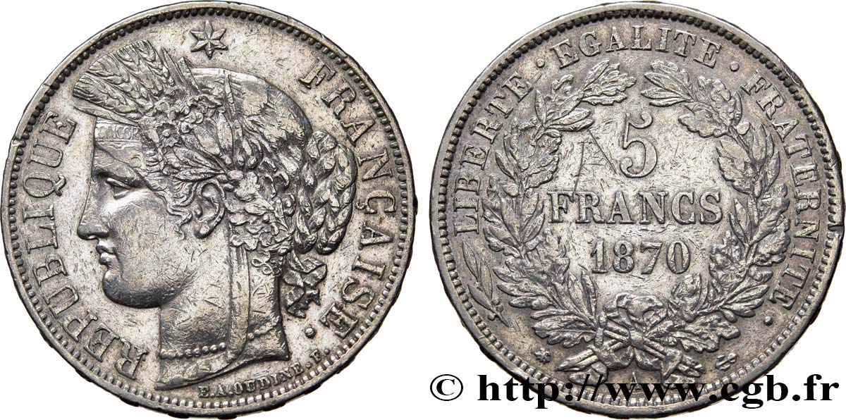 5 francs Cérès, avec légende 1870 Paris F.333/1 S 